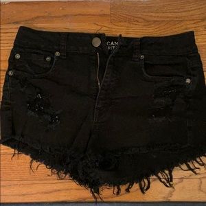 American Eagle Hi rise festival black denim shorts